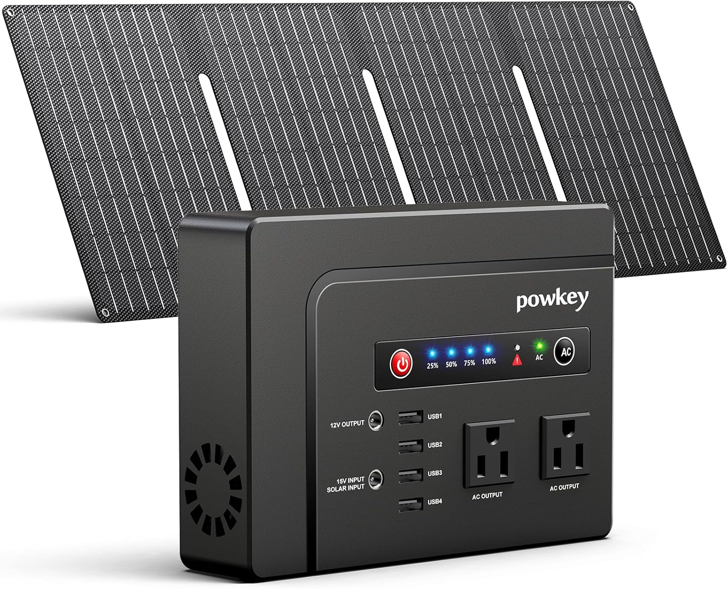 powkey Solar Powered Generator, 200W Portable Power Station with Solar Panels 40W, 146Wh Power Bank with 2 AC Outlet 110V Pure Sine Wave for Outdoor Camping Emergency Home