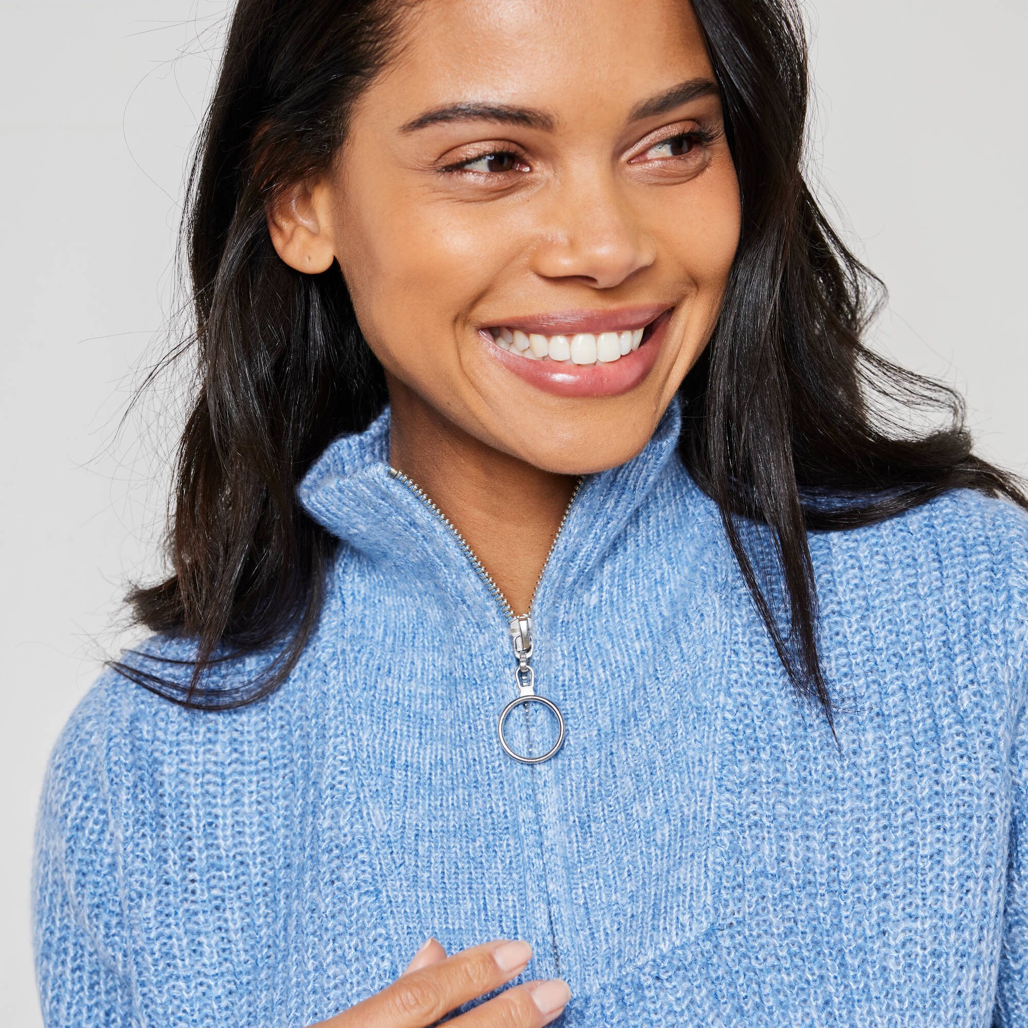 Pull col zippé, maille anglaise