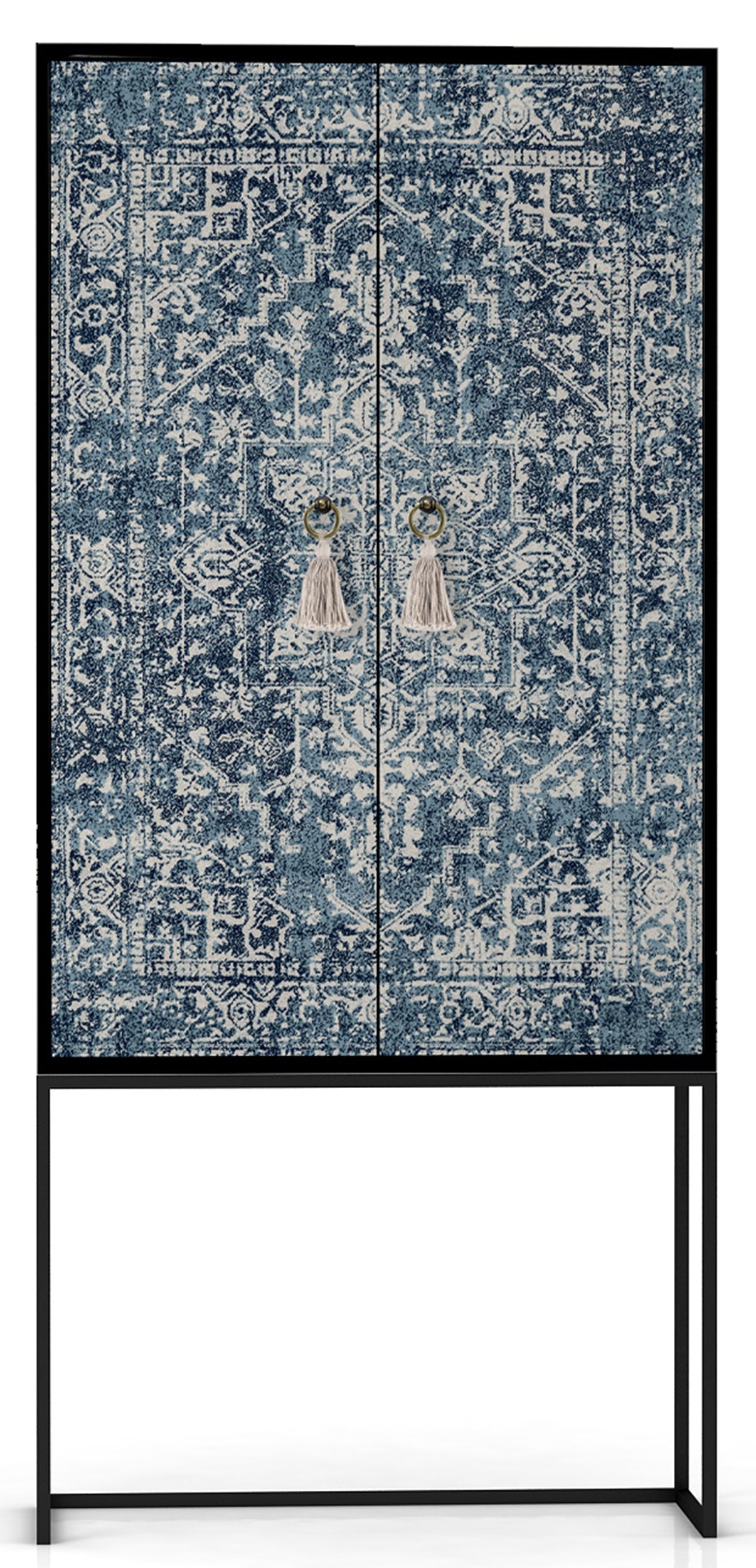 Kast dressoir met 2 deuren van MDF met Blauwe vintage tapijt patroon