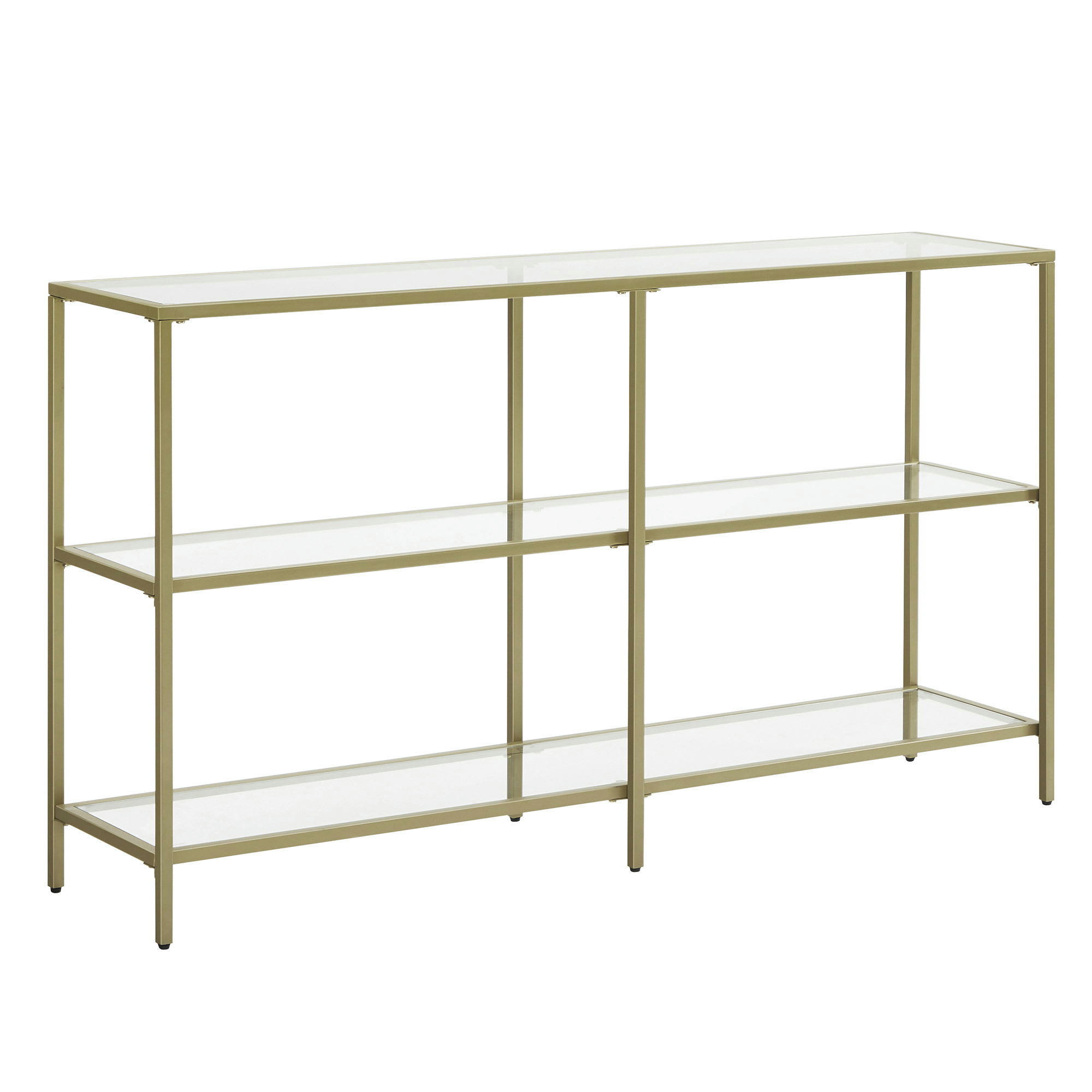 - Table console d’entrée en verre doré métallique et transparent