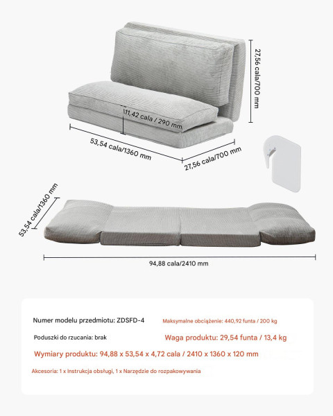 Narożnik sofa rozkładana 3w1 z poduszkami jasnoszara do salonu sypialni