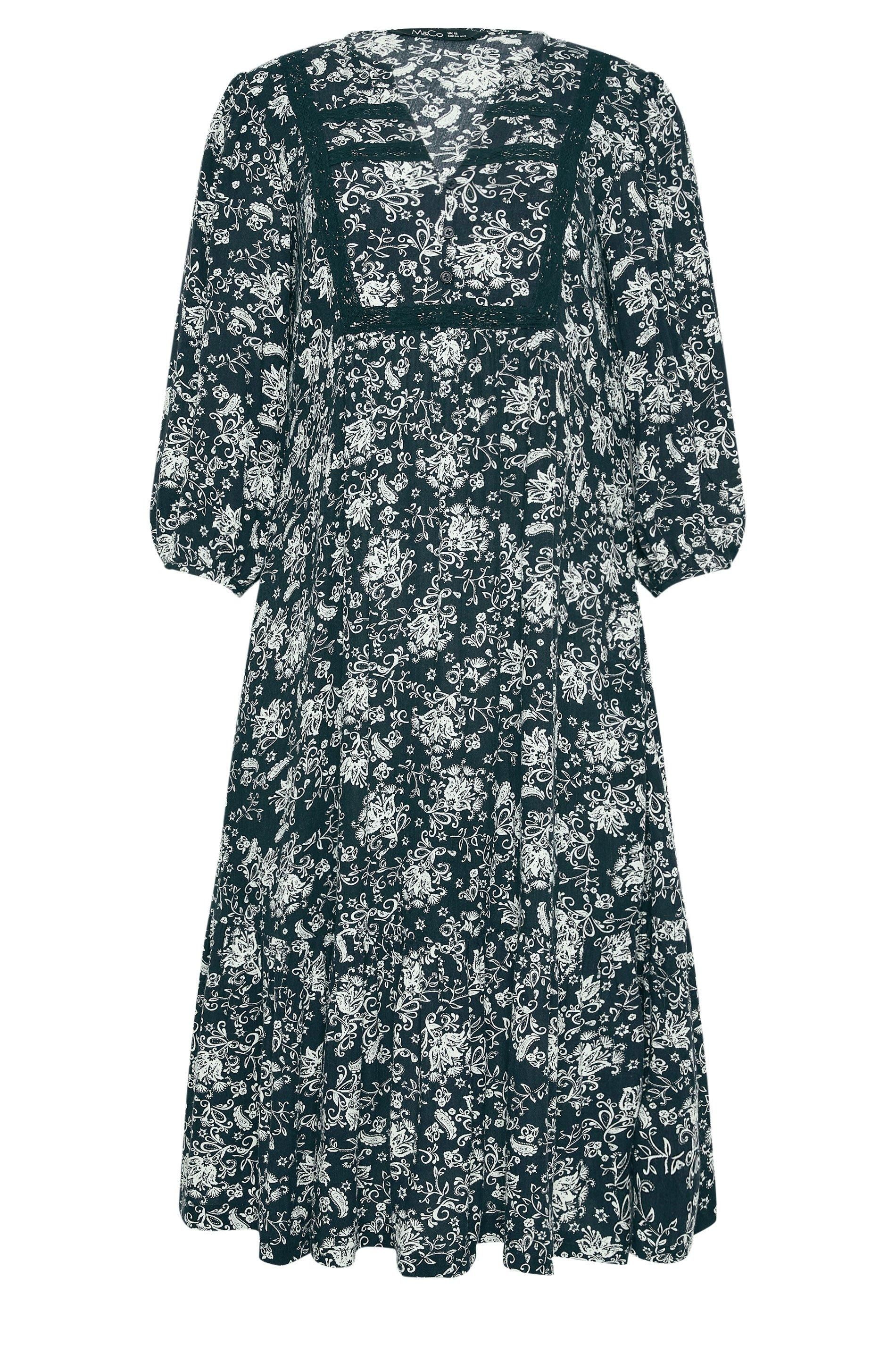 M&Co Damask Print Lace Trim Dress