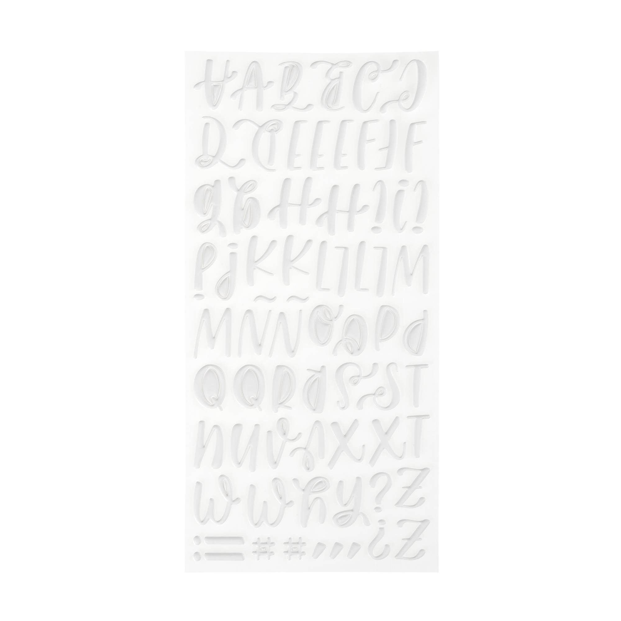 Matt White Puffy Script Alphabet Stickers
