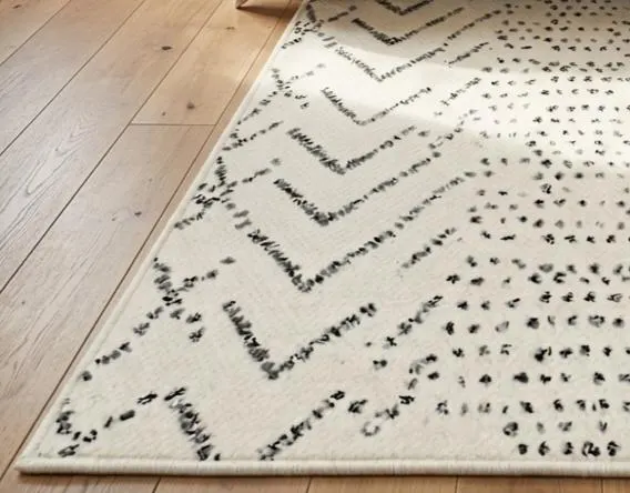 Hand Knotted Moroccan Rug, Cream Black Berber Rug, Modern Geometric Area Rug, Neutral Wool Rug, Handmade Living Room Carpet