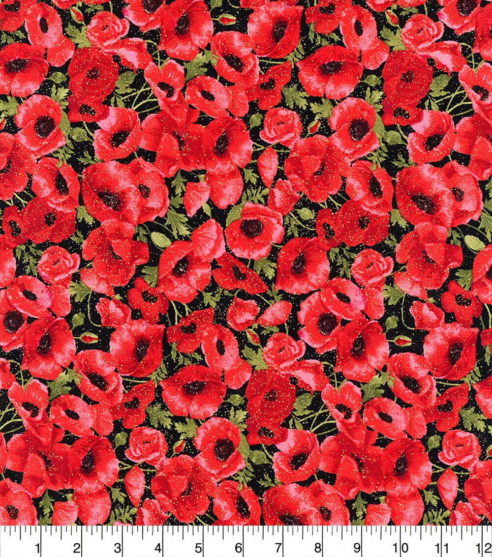 Hi Fashion Red Poppy Premium Metallic Cotton Fabric