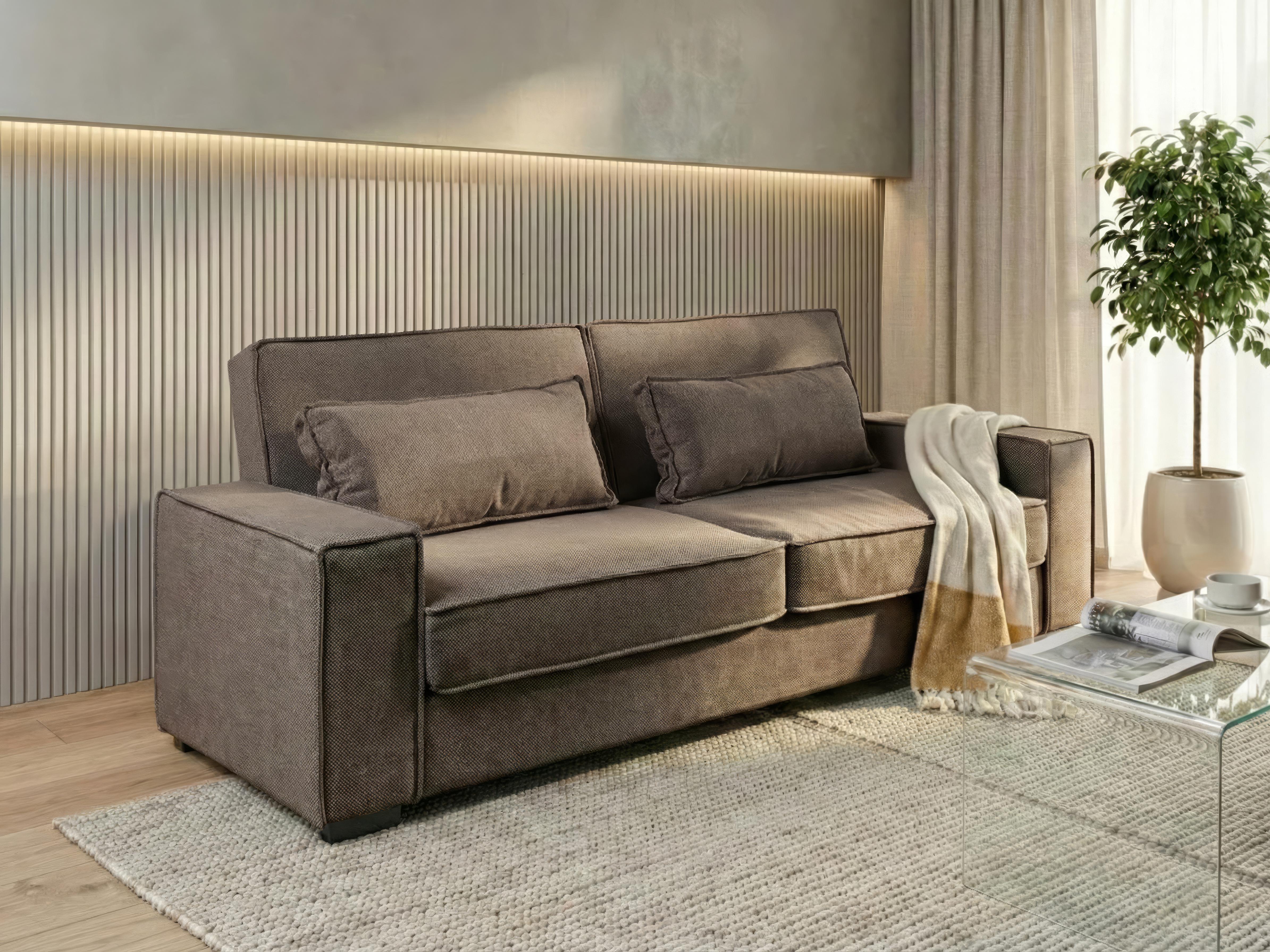 Sofa Bed 3 Seater AROLE Fabric Brown