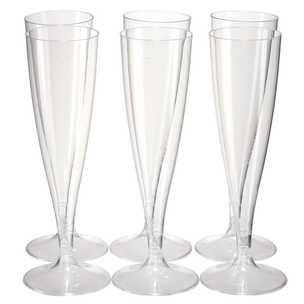 Lot de 6 fl&ucirc;tes 140ml plastique transparent Ø5xH18cm