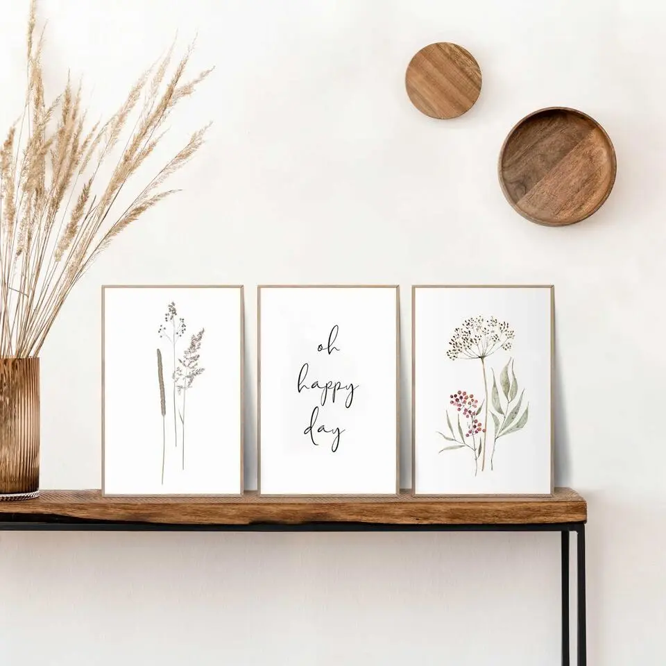 Set poster met lijst - Gedroogde bloemen