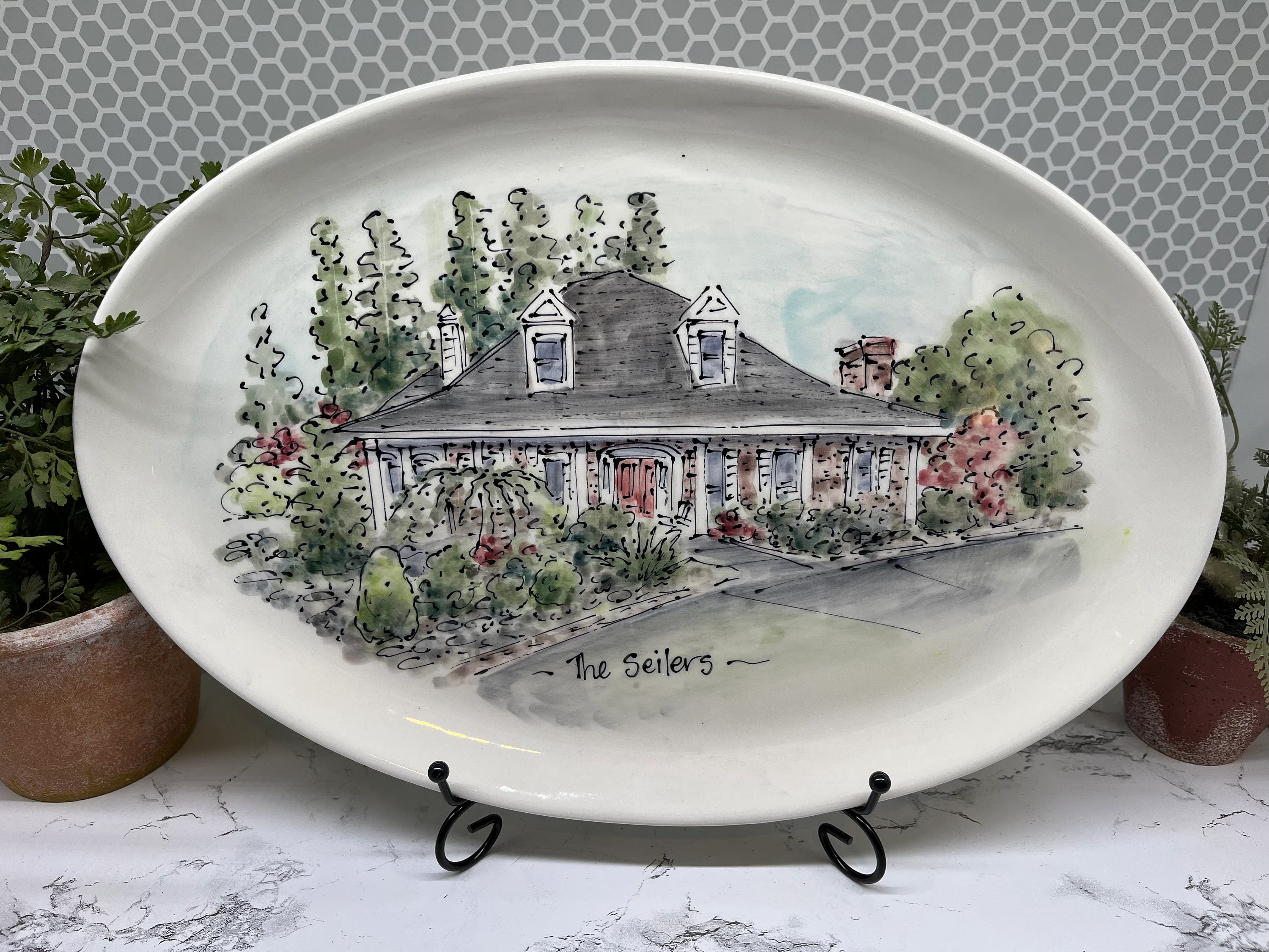 Personalized Platter, Custom Hand Painted House Portrait Dish, Personalized Home Heirloom