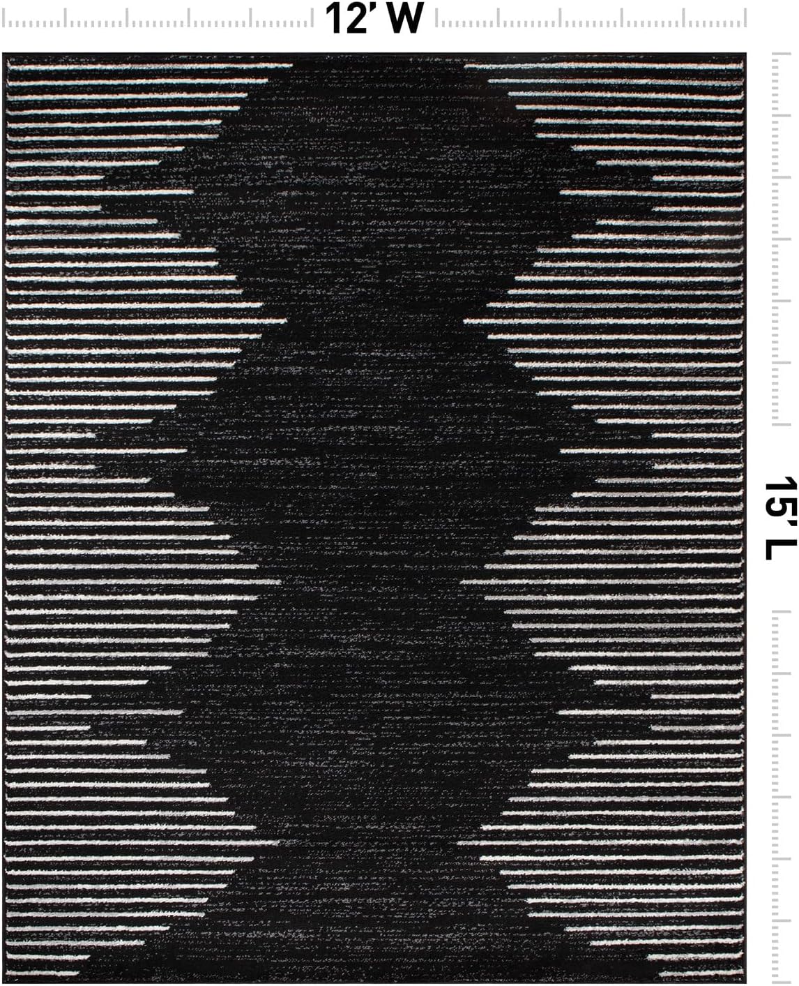 Rugshop Bohemian Stripe Stain Resistant High Traffic Living Room Kitchen Bedroom Dining Home Office Area Rug 12' x 15' Black