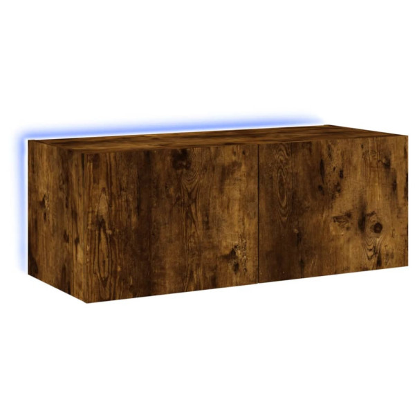 Ścienna szafka TV z LED przydymiony dąb 80x35x31 cm