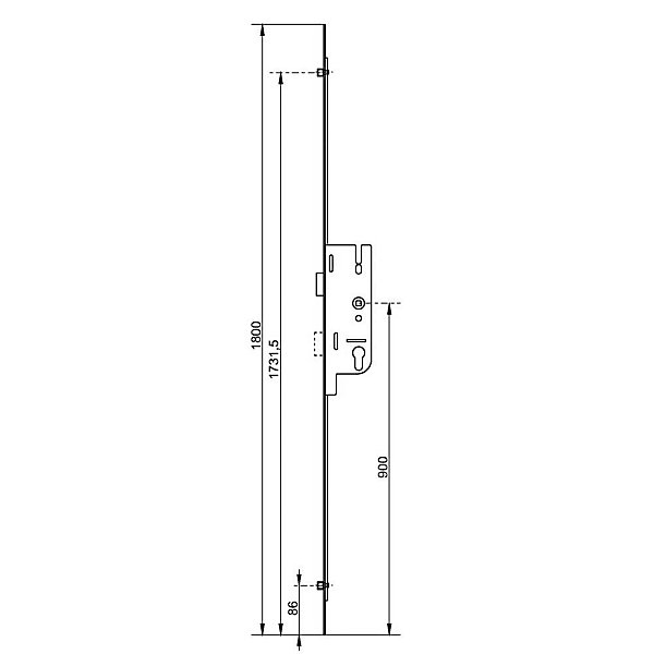 Crémone à larder EUROPA axe 40mm 2 galets carré 7 longueur 1800mm - FERCO - 6-33166-04-0-1