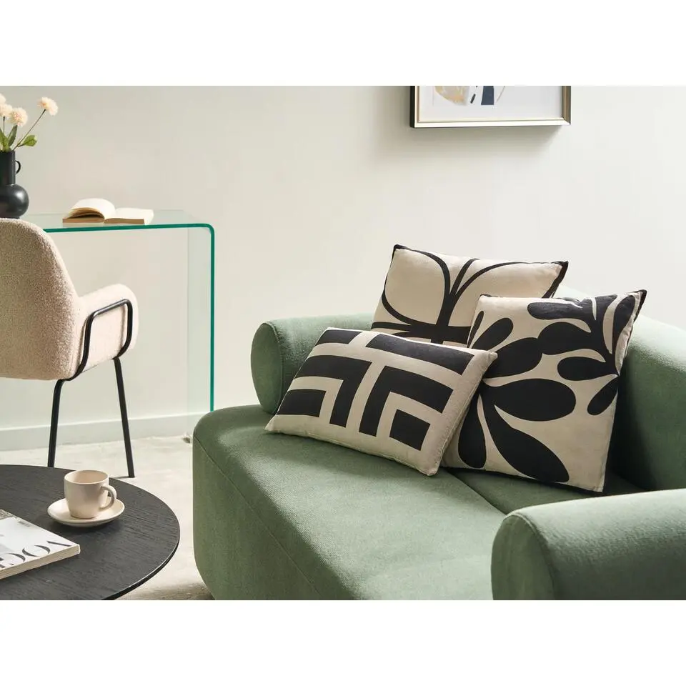 AGATHIS - Sierkussen set van 3 - Beige/Zwart - Katoen