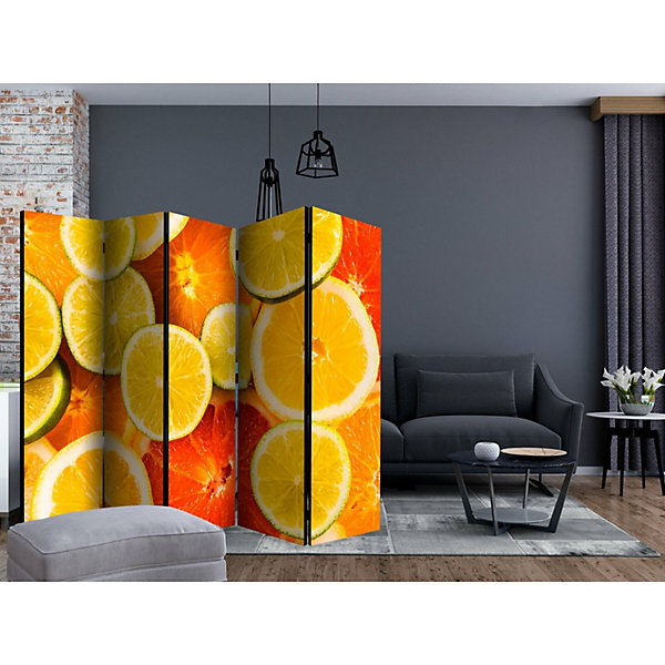 Paravent Décoratif Agrumes 5 Volets pour Intérieur Lumineux 225 x 172 cm Blanc et Rouge