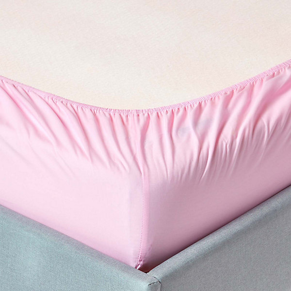 Drap-housse uni 180 x 200 cm 100 % coton égyptien 200 fils coloris rose - HOMESCAPES