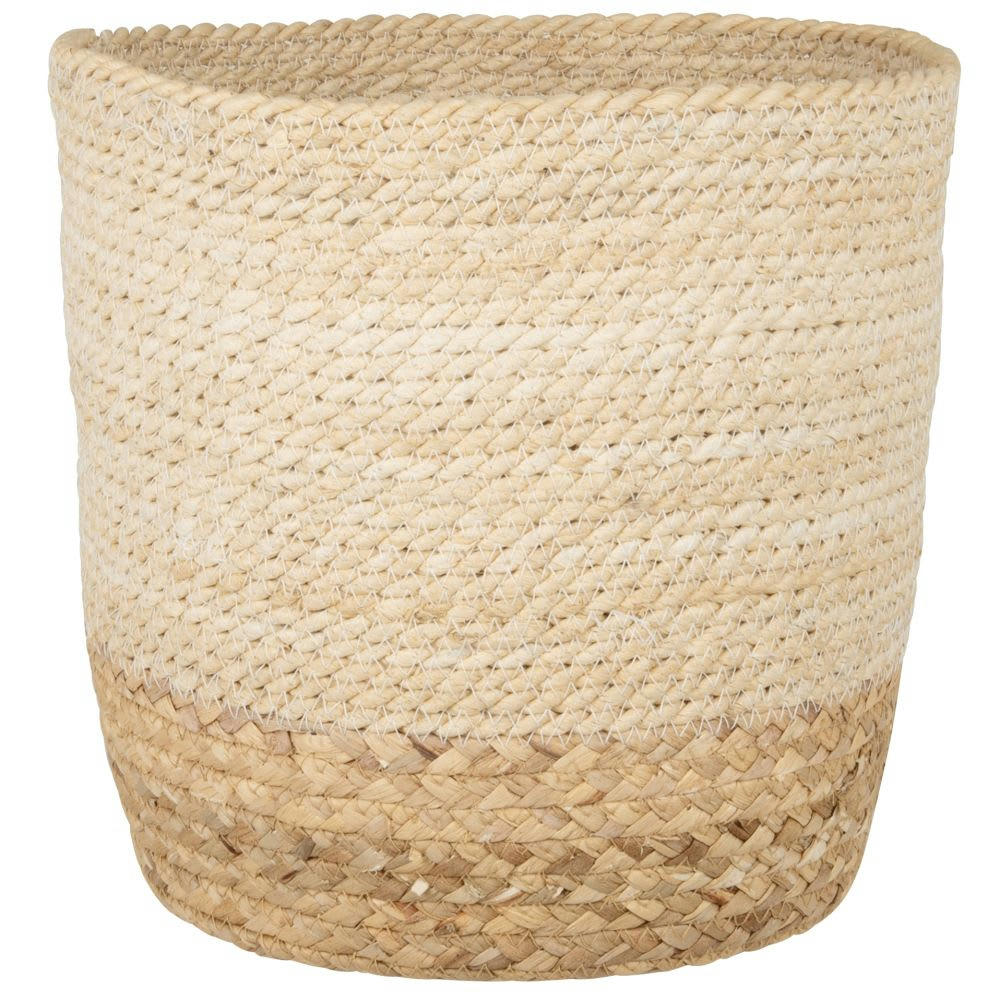 - Panier en fibre végétale beige et marron