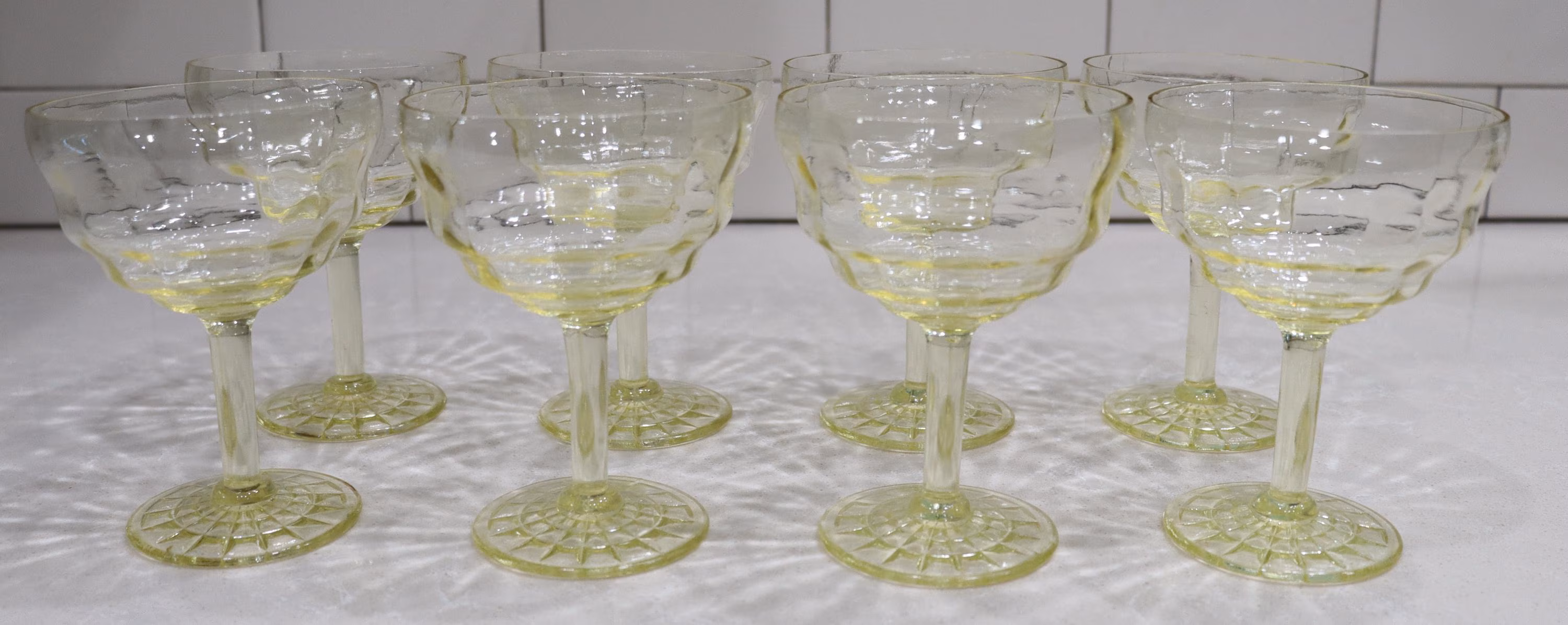 Vintage Anchor Hocking AHC18 Yellow 6 oz. Champagne/ Tall Sherbet Glass Set of 8