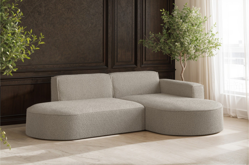 Sofa narożna w kształcie litery L, Modena tkanina Quelle Ciemnobeżowy Prawy