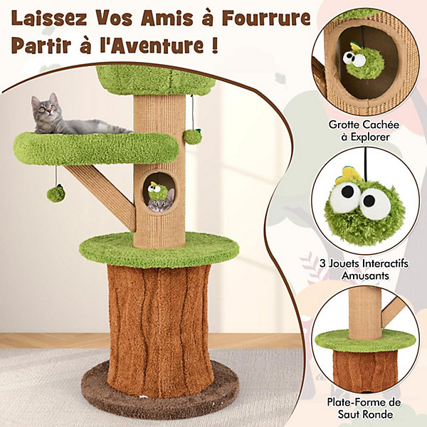 Arbre à Chat Design Champignon 148cm Arbre a Chat avec 2 Condos Hamac Plateforme Griffoir en Sisal