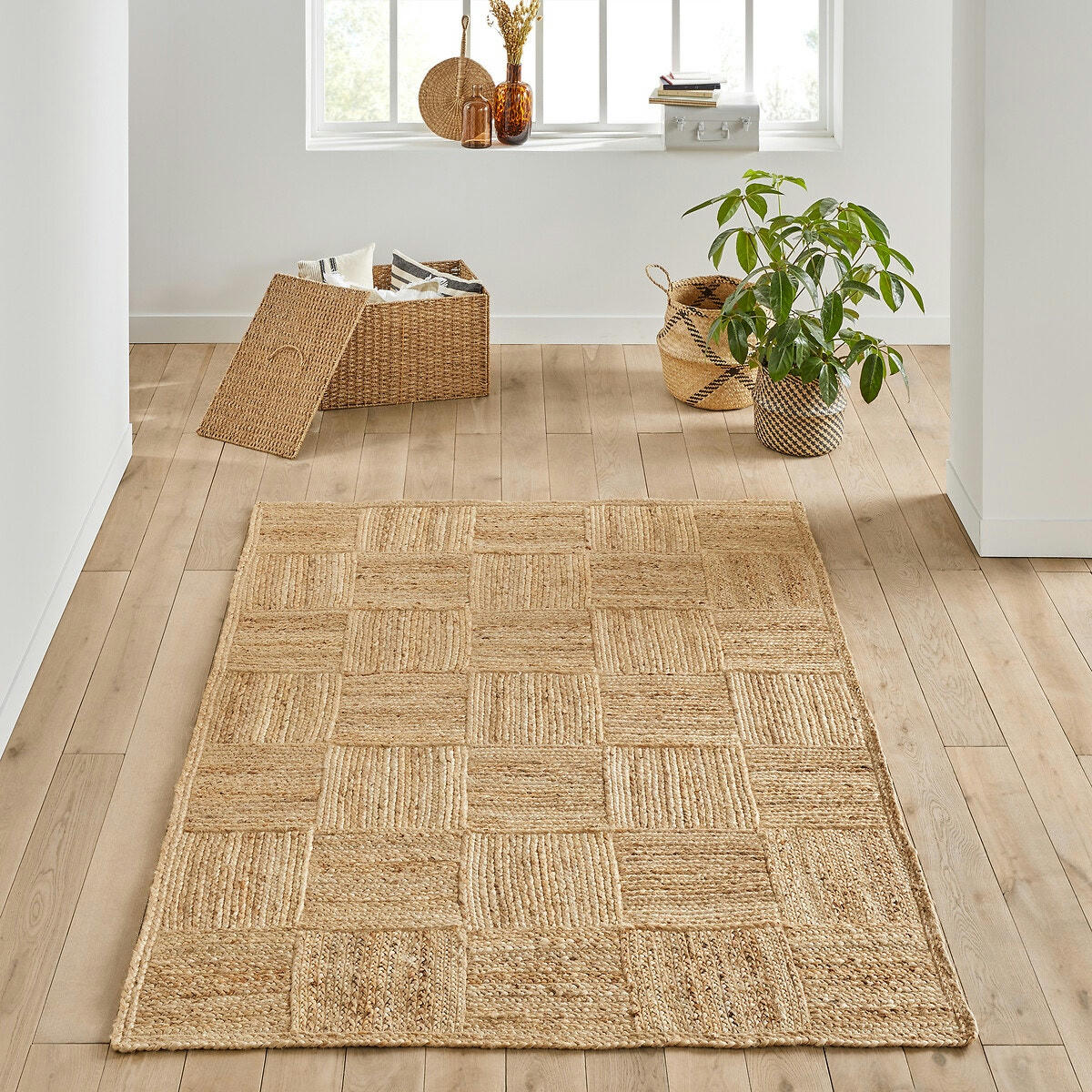 Tapis tissage carreaux en jute, Mulfier