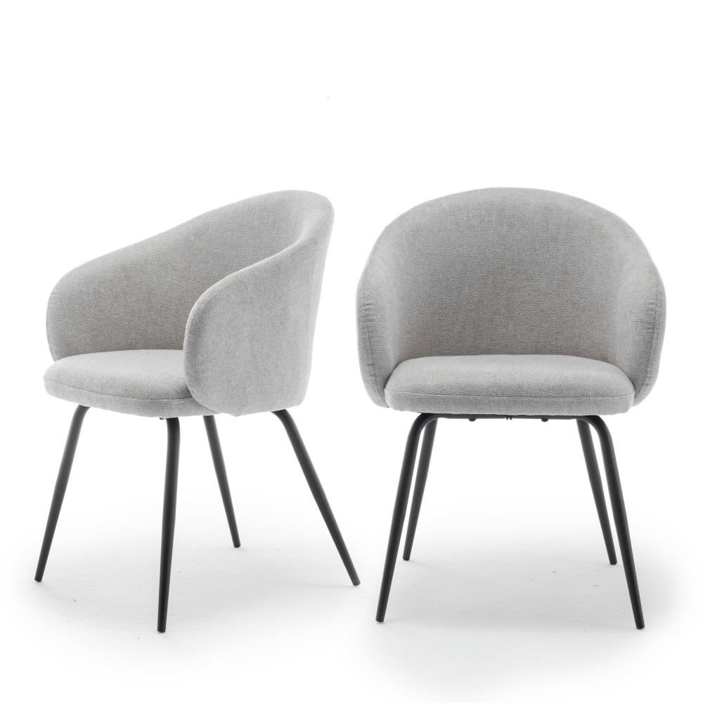 CALABRA - Lot de 2 fauteuils de table en tissu et métal gris clair