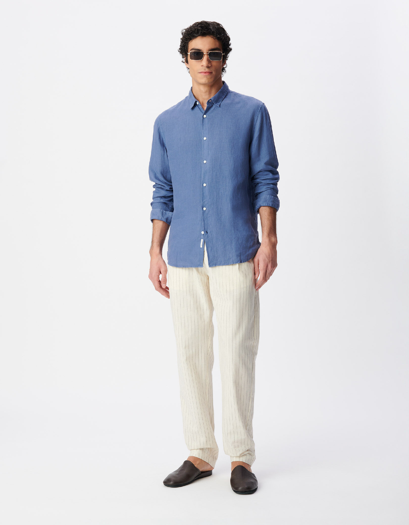 Chemise slim verte 100% lin Homme