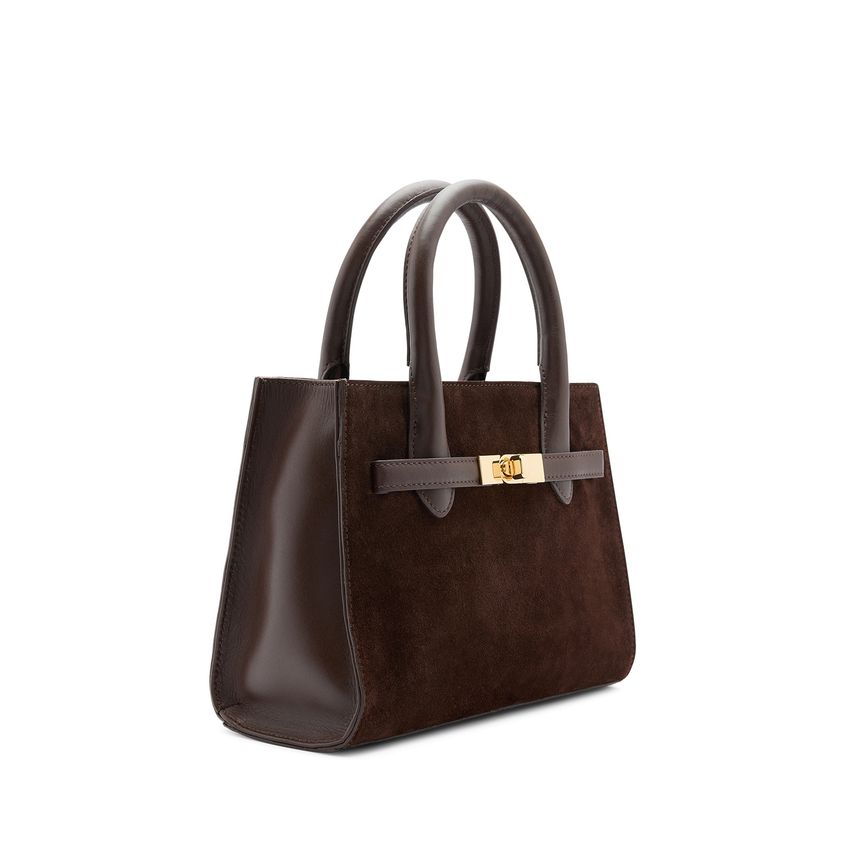 Manfield Donkerbruine suède handtas