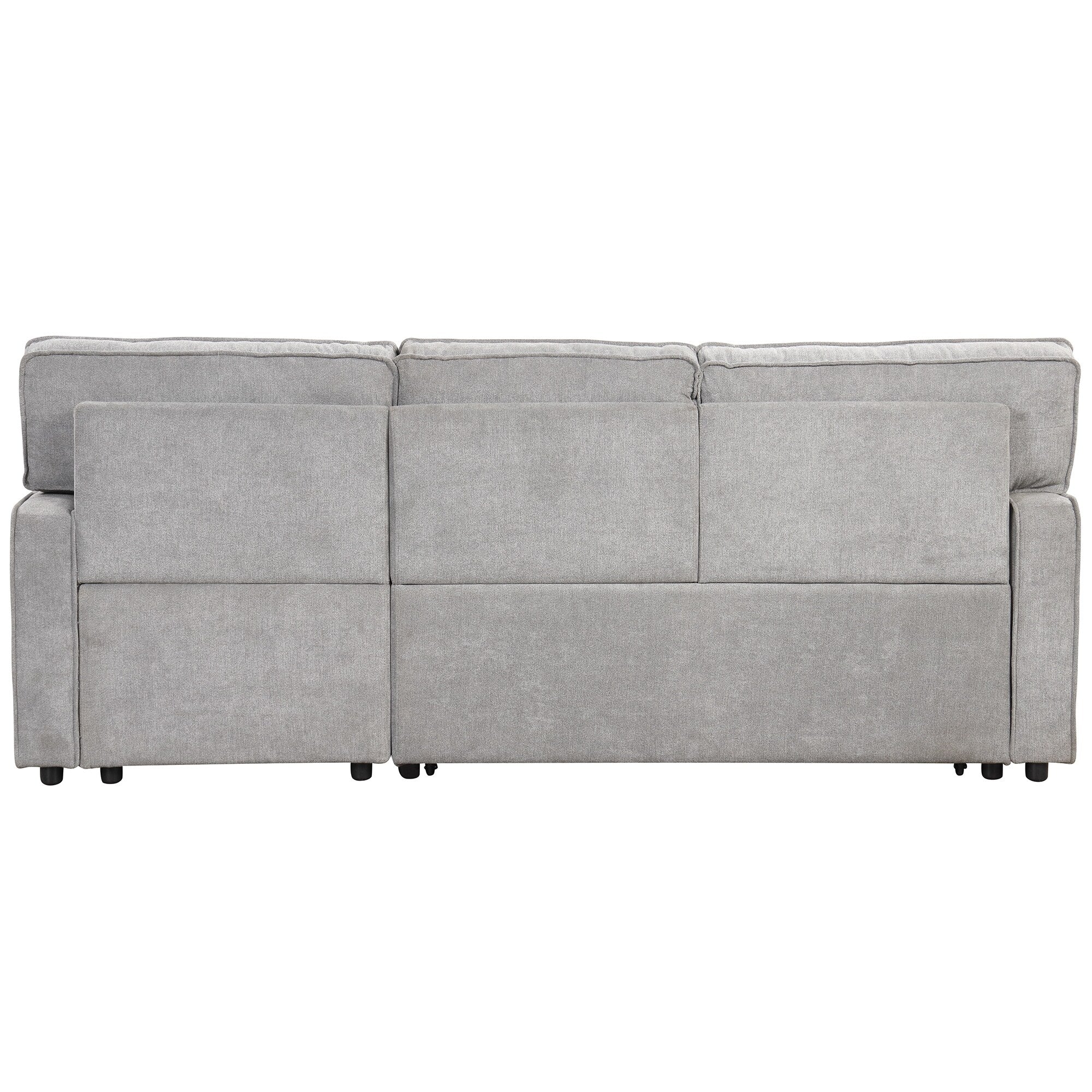 Grey 89'' Polyester Sleeper Sofa, 3-Seater with Pull-Out Bed, Storage Ottoman, USB Port, and Built-In Cup Holders