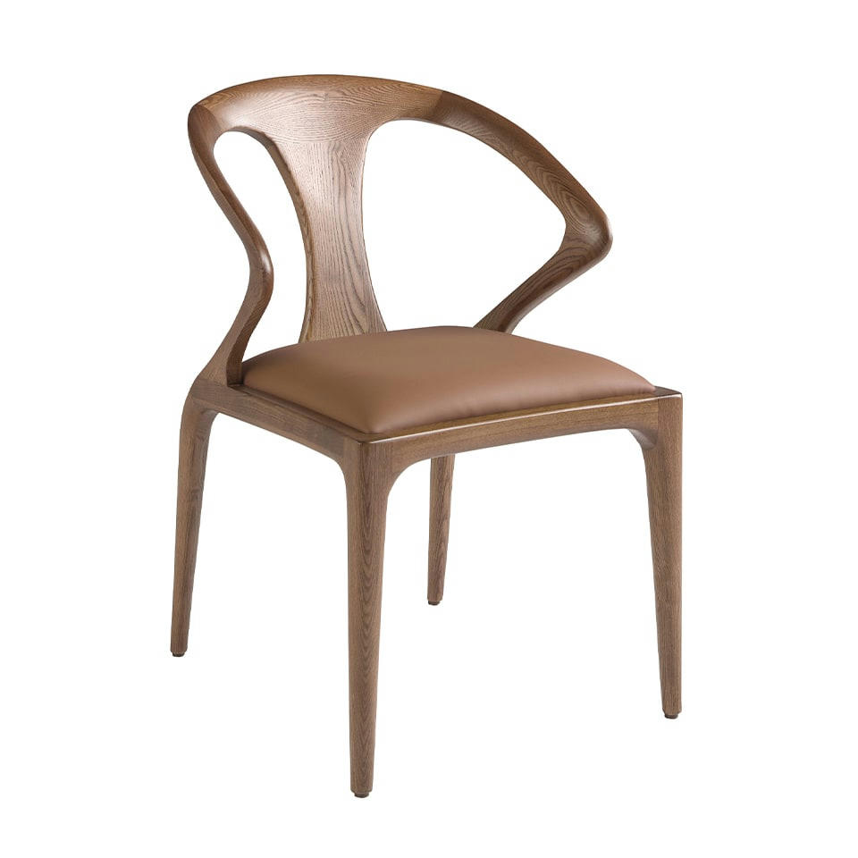 - Chaise en croûte de cuir marron et noyer