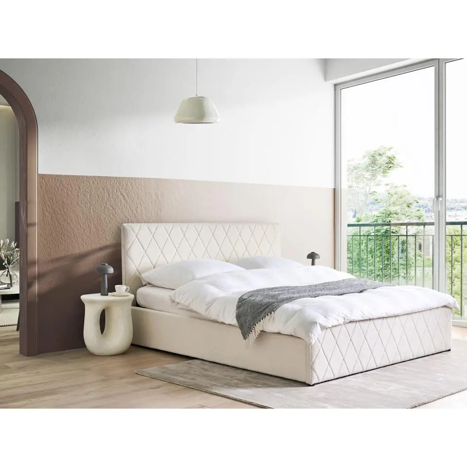 ROCHEFORT - Bed opbergruimte - Gebroken wit - 180 x 200 cm - Boucl&eacute;