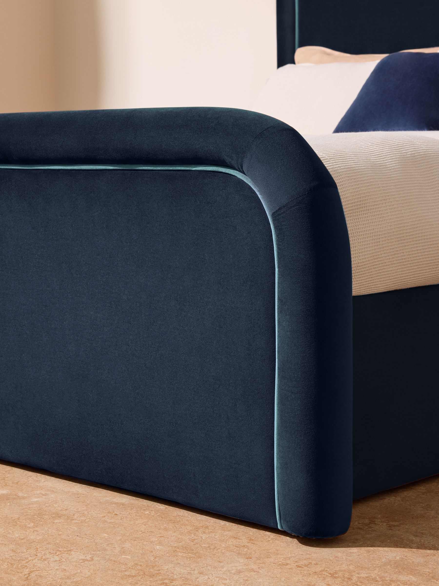 Etta Ottoman Storage Bed in Velvet Midnight Navy