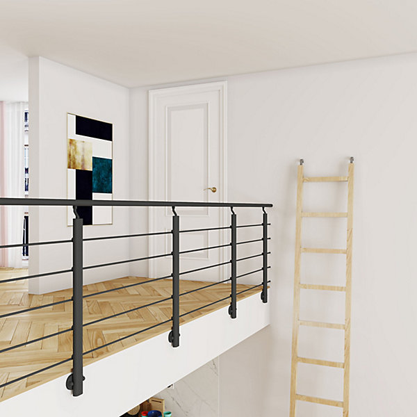 Kit Balustrade 1ml garde-corps avec 5 barreaux fixation latérale en aluminium noir mat SANILAND