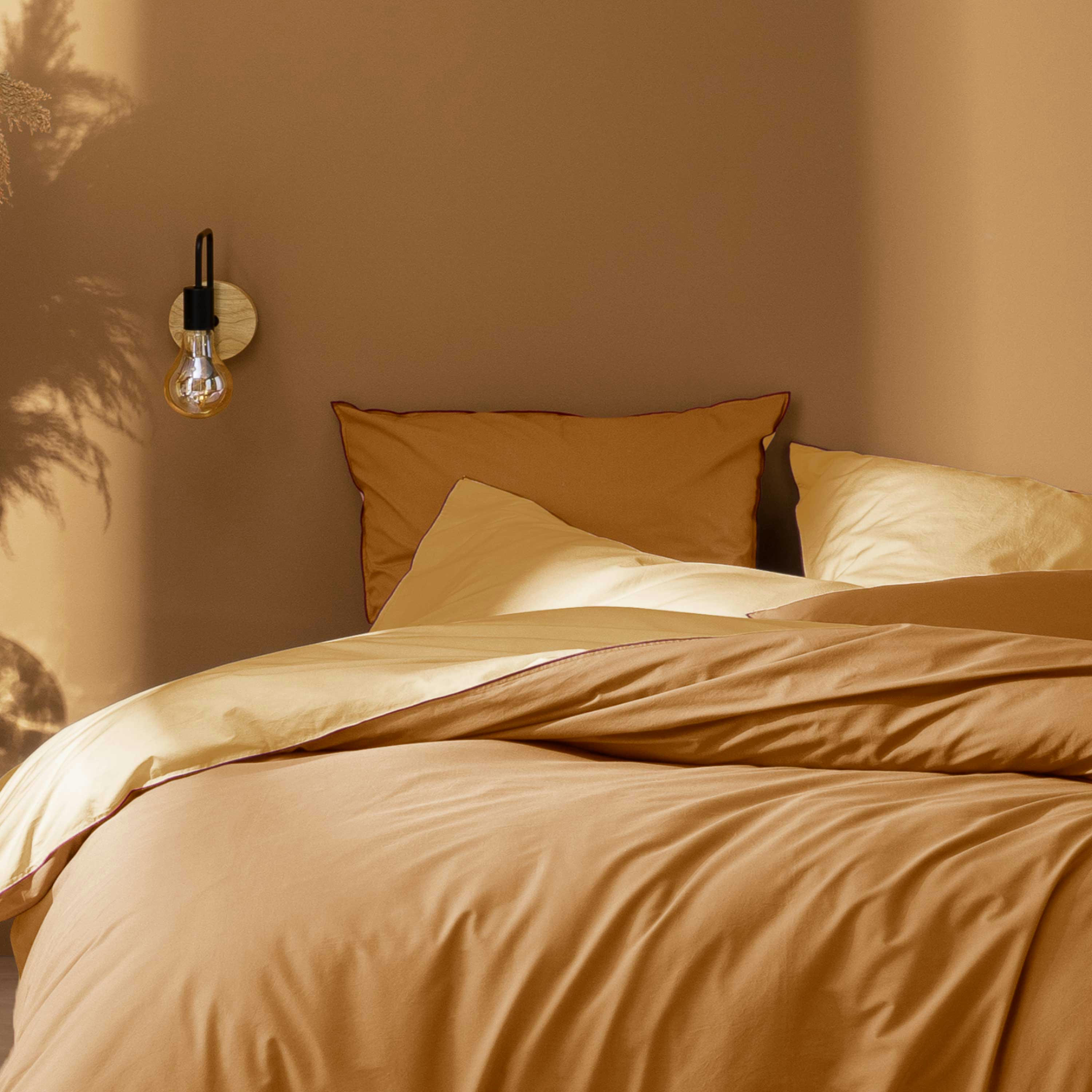 DOUCEUR LAVÉE - Housse de couette bicolore en percale de coton lavé 240x220 cm Rhum