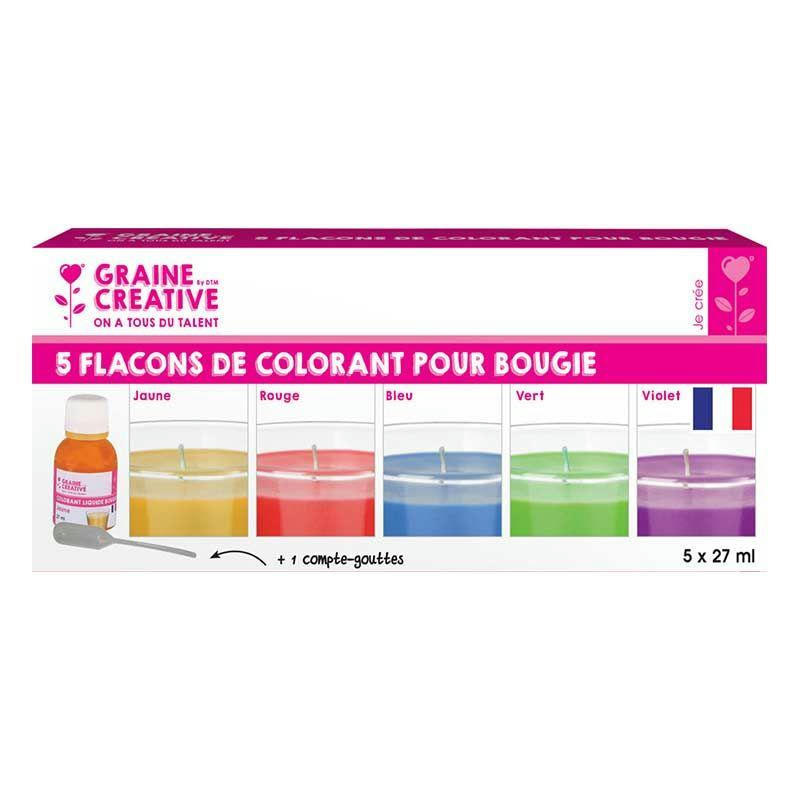 - 5 colorants pour bougie - jaune-rouge-bleu-vert-violet