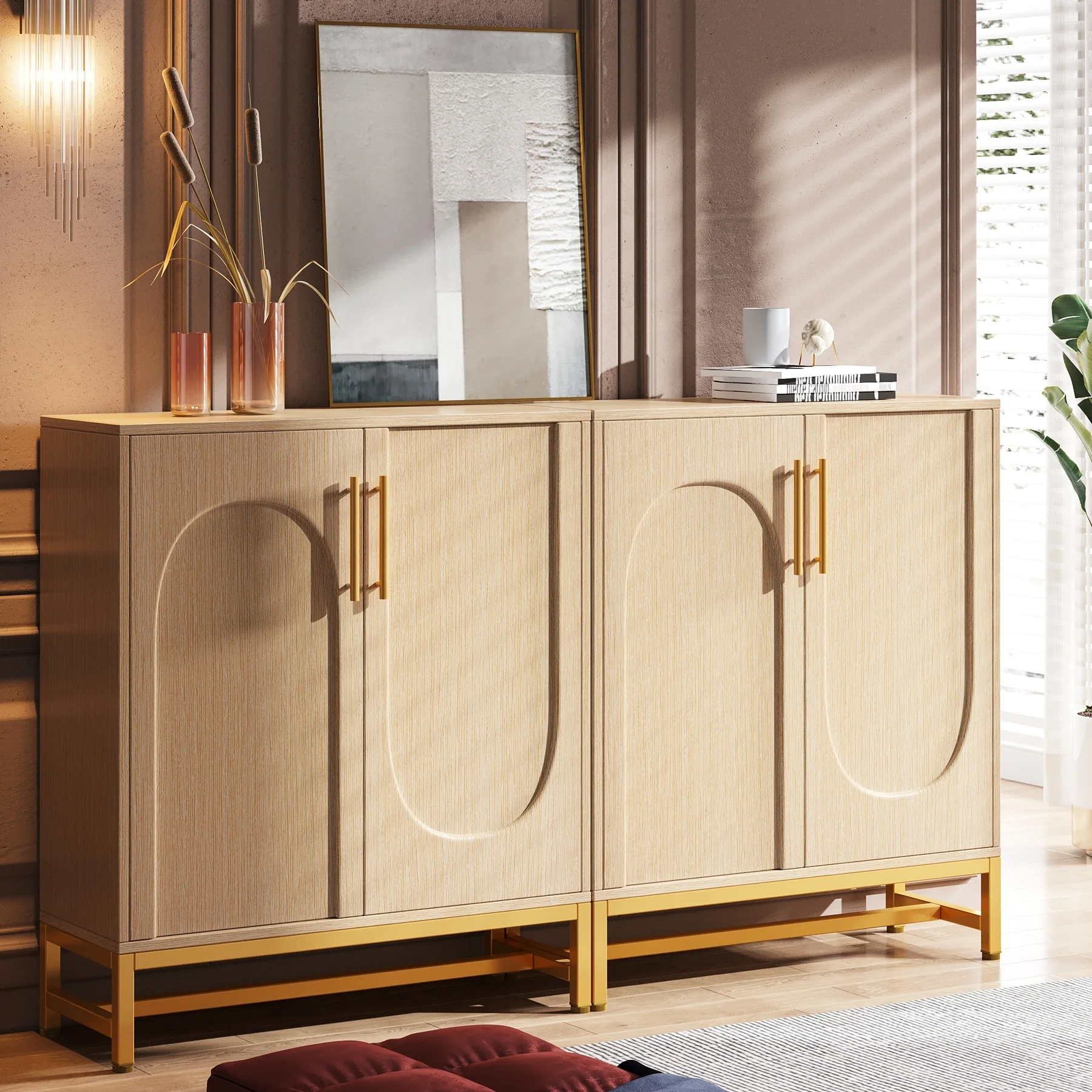 Sideboard Buffet Cabinet with Storage, Modern 4 Doors Buffets with Adjustable Shelf for Living Room Kitchen Dining Room Hallway