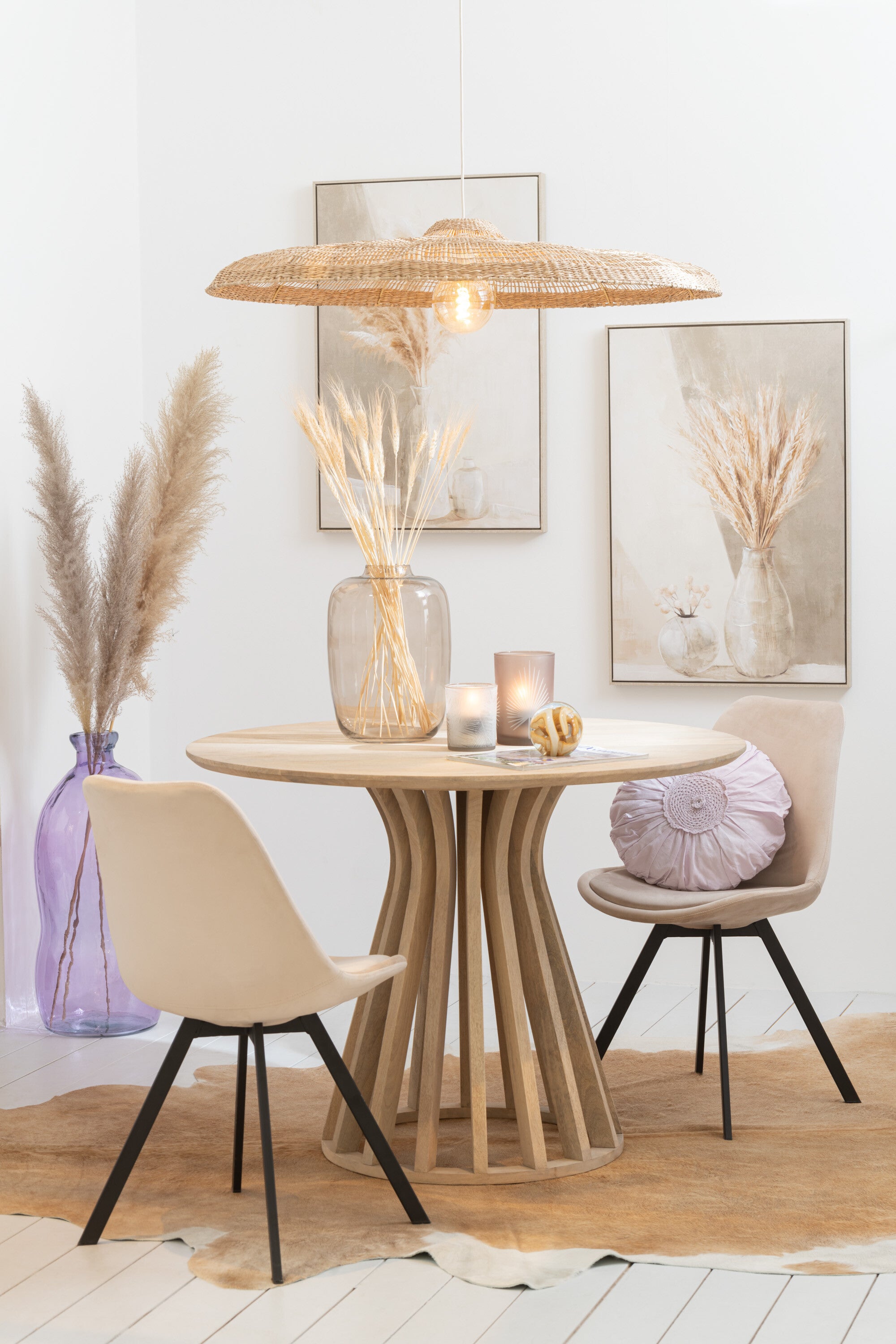 J-Line schilderij Pampas - canvas/hout - beige - 2 stuks