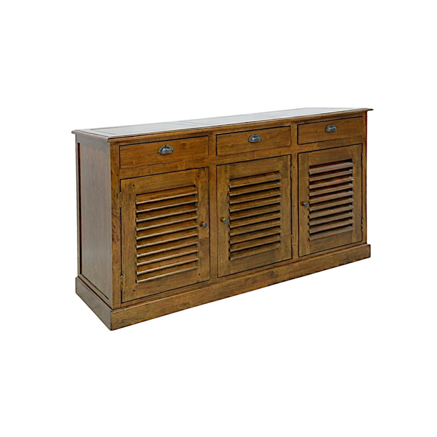 Buffet Hévéa 3 portes persiennes, 3 tiroirs, 150x45x80cm MAORI
