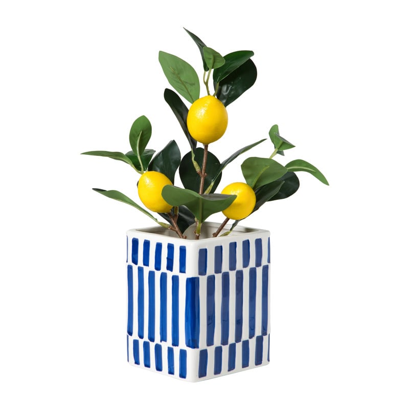 Vaas ruit - blauw/wit - 12.5x10x10 cm