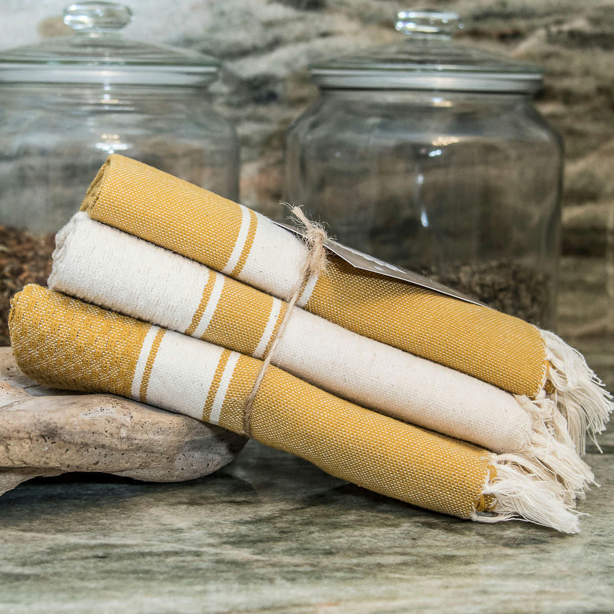 MARSA - Torchons (x3) coton  45x75 jaune moutarde