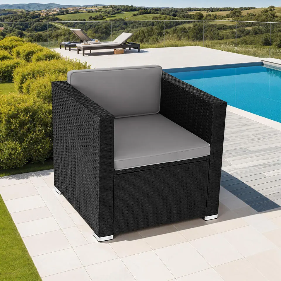 tectake Wicker fauteuil Lignano, Zwart