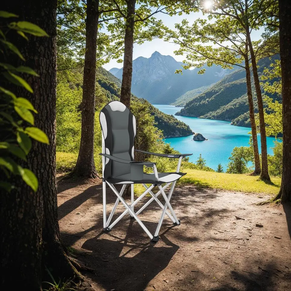 tectake - Kampeerstoel bekleed, Grijs