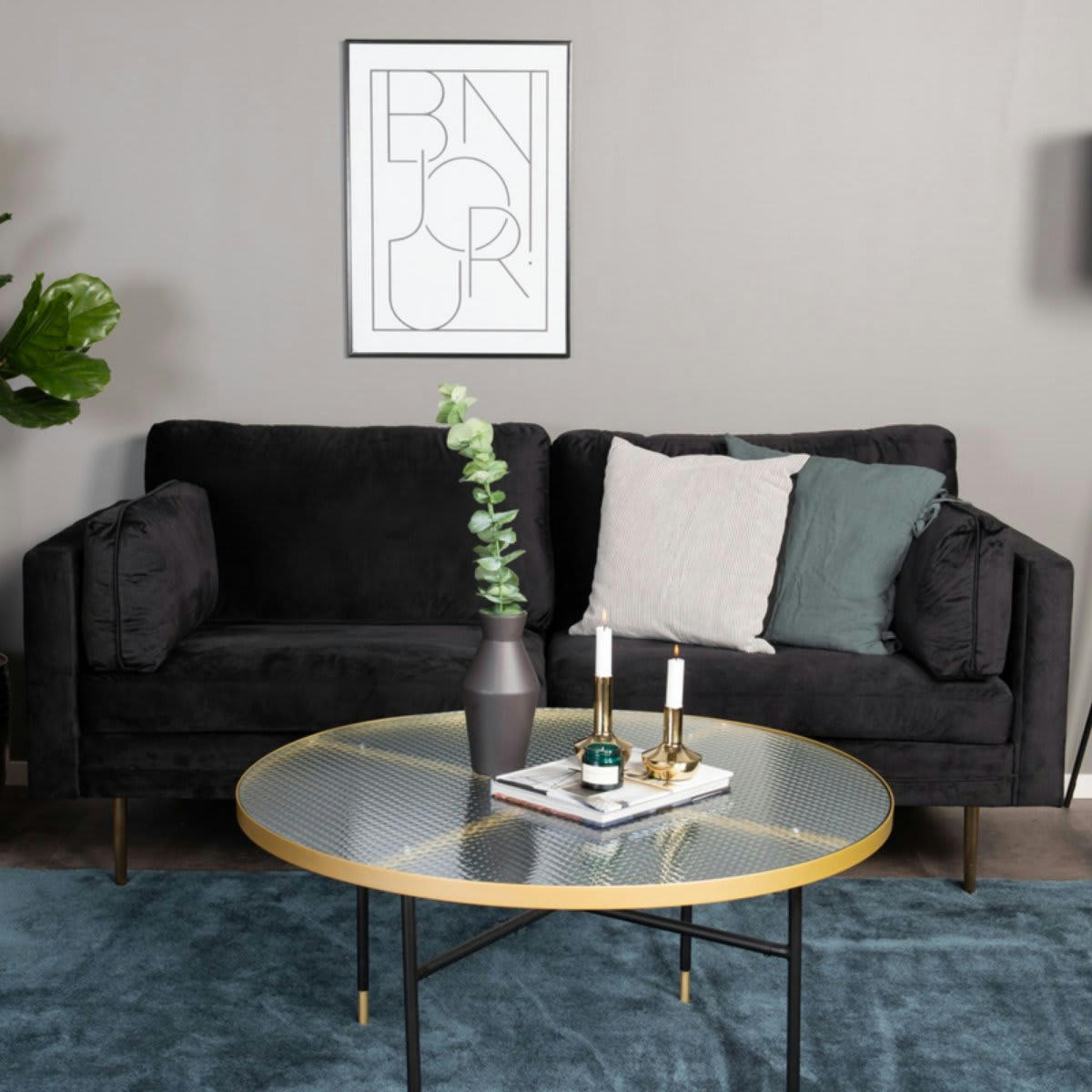 BUBLA - Table basse en métal doré avec plateau en verre