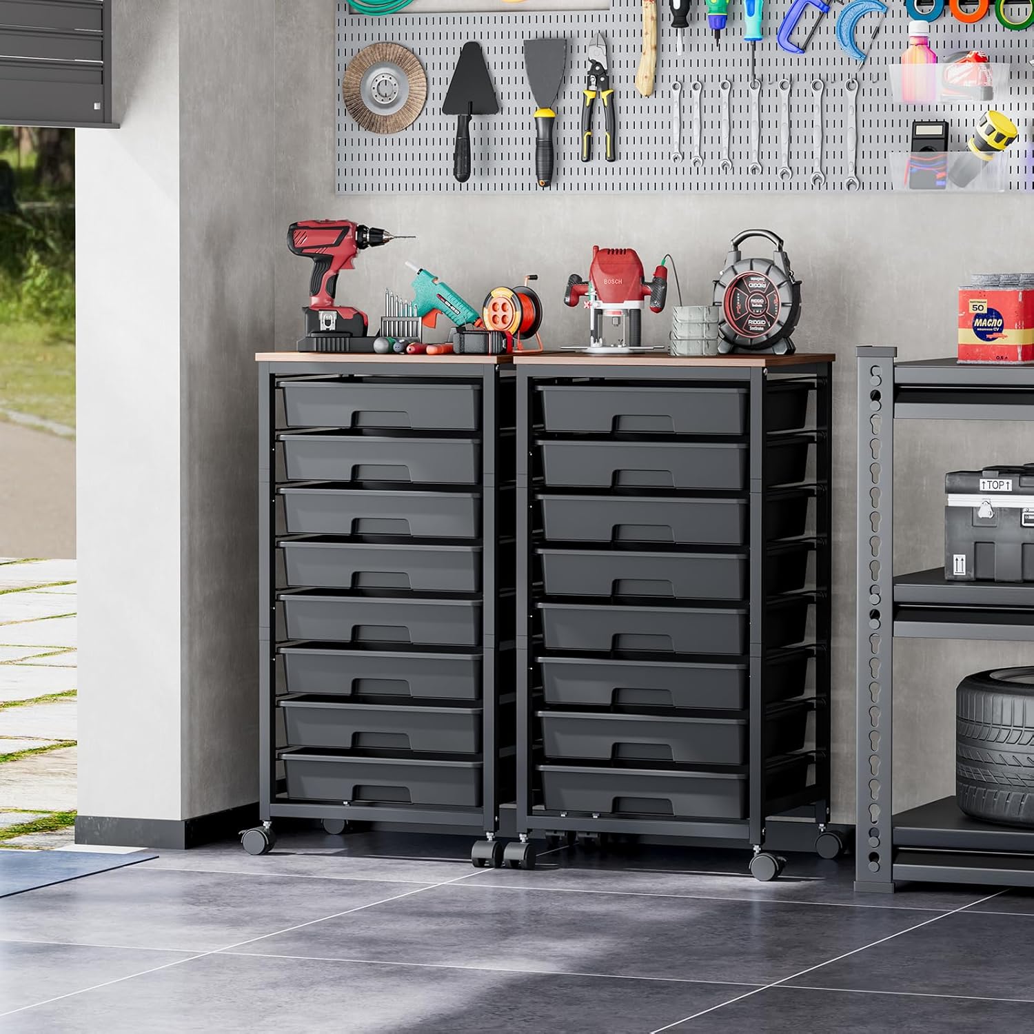 SYKIARIOL Rolling Storage Cart with Drawers,Utility Cart With 8 Drawers and Wooden Tabletop,Rolling Drawer Cart,Storage Drawer Cart for Living Room,Classroom,Bedroom,Bathroom,Dorm,Office, Black