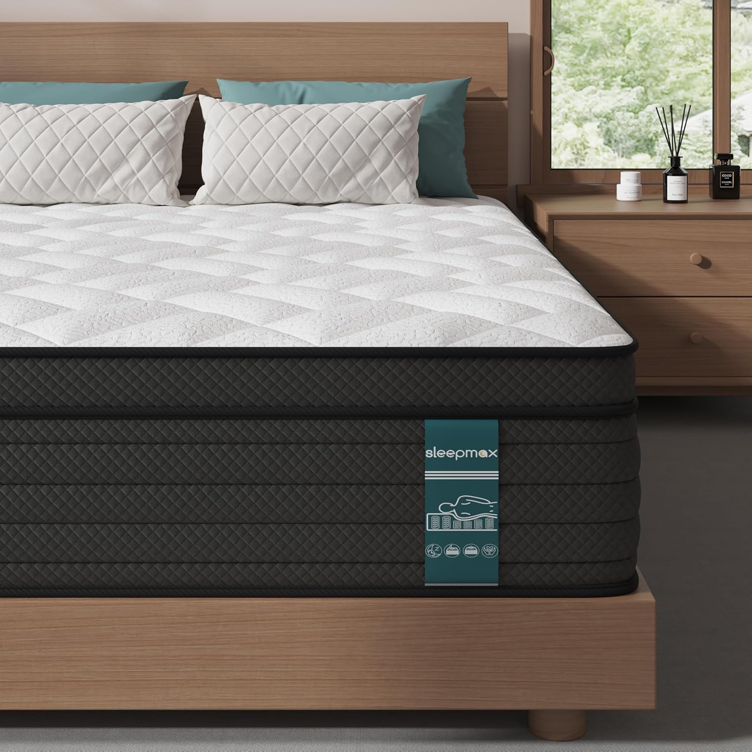 Sleepmax Extra Firm King Mattress 14 Inch - Deep Sleep Hybrid Mattress Pressure Relief - Deluxe Cooling Bed in Box for Back & Side Sleepers - CertiPUR-US Certified, 365-Night Trial, Forever Warranty