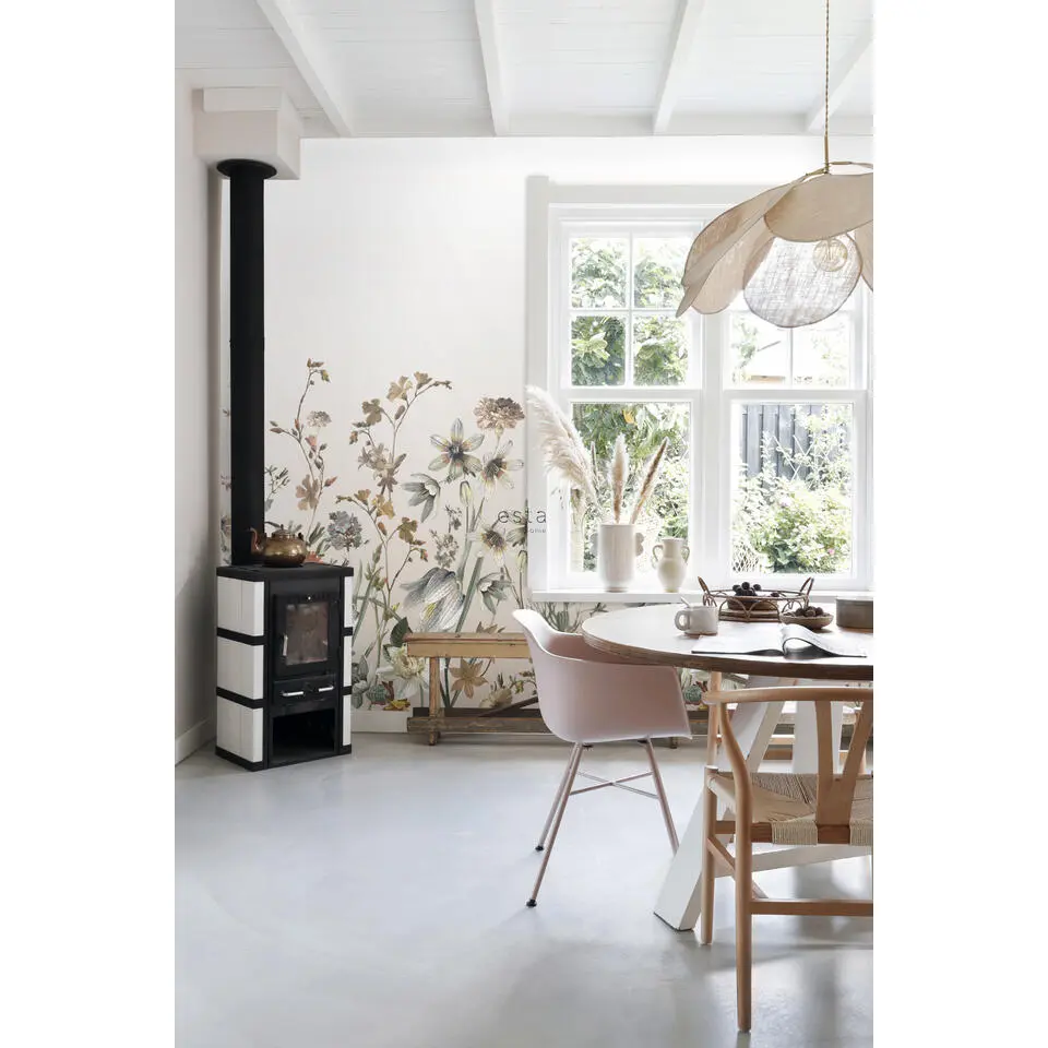 ESTAhome fotobehang veldbloemen beige en oranje - 150 x 279 cm