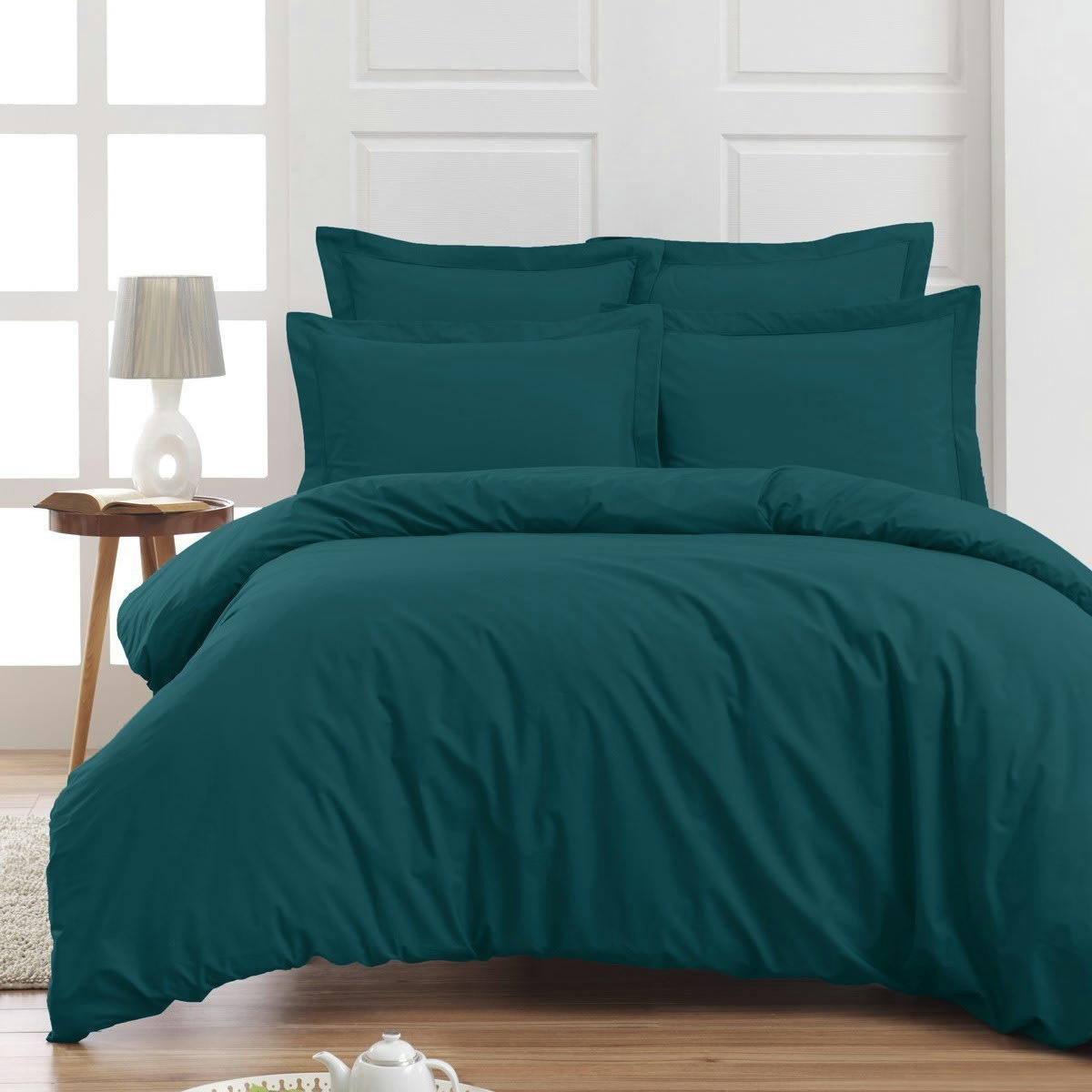 SOFT PERCALE - Drap housse en percale bonnet 40cm Petrol 200x200 cm