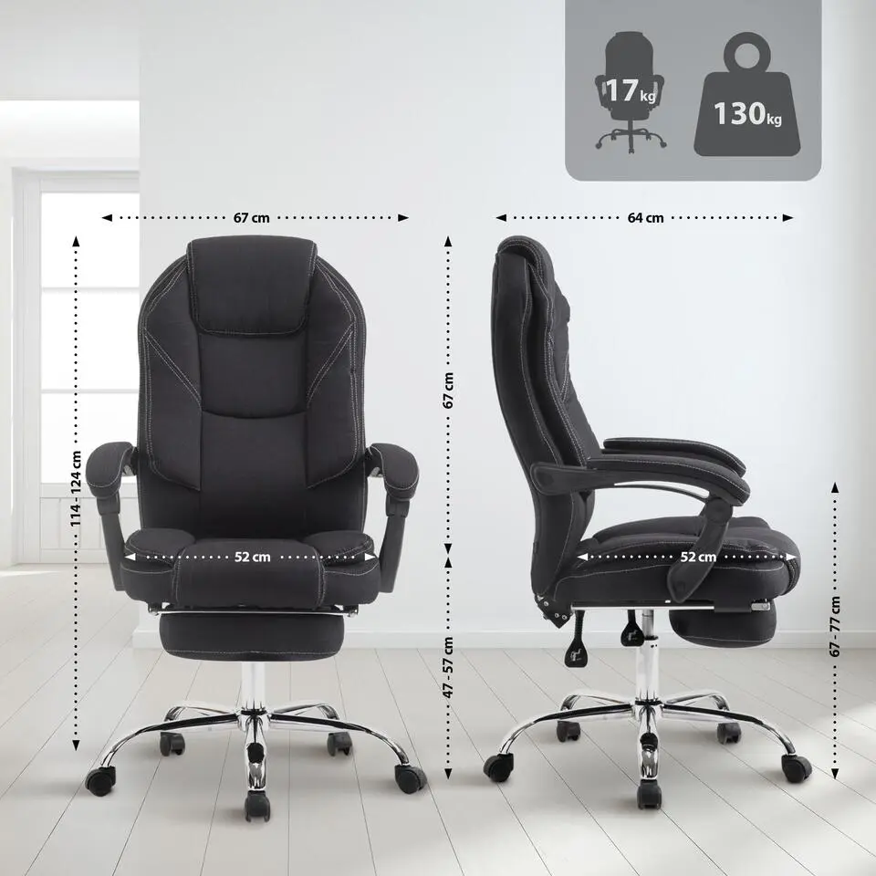 CLP Bureaustoel Castle chroom Frame - Stof - zwart