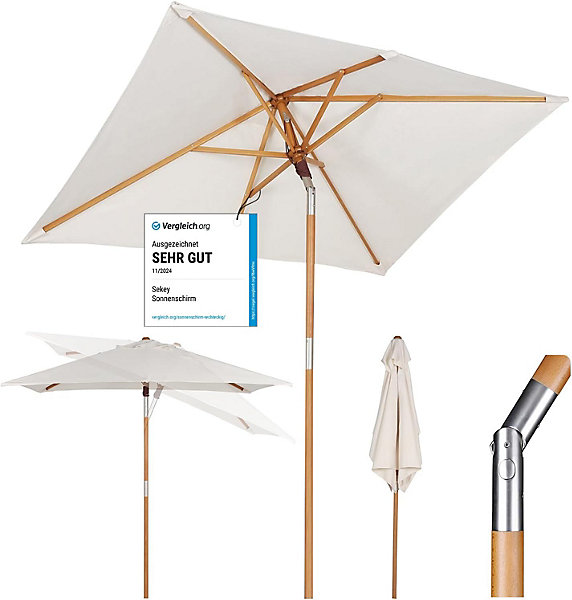 200 x 150 cm Parasol en bois inclinable pour patio jardin balcon piscine plage rectangulaire Beige