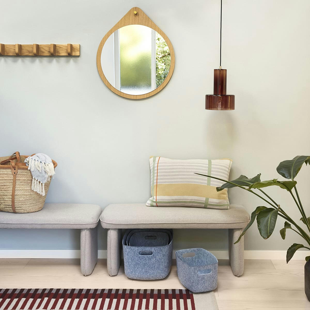 NOMADE - Porte-manteau 5 crochets en bois beige