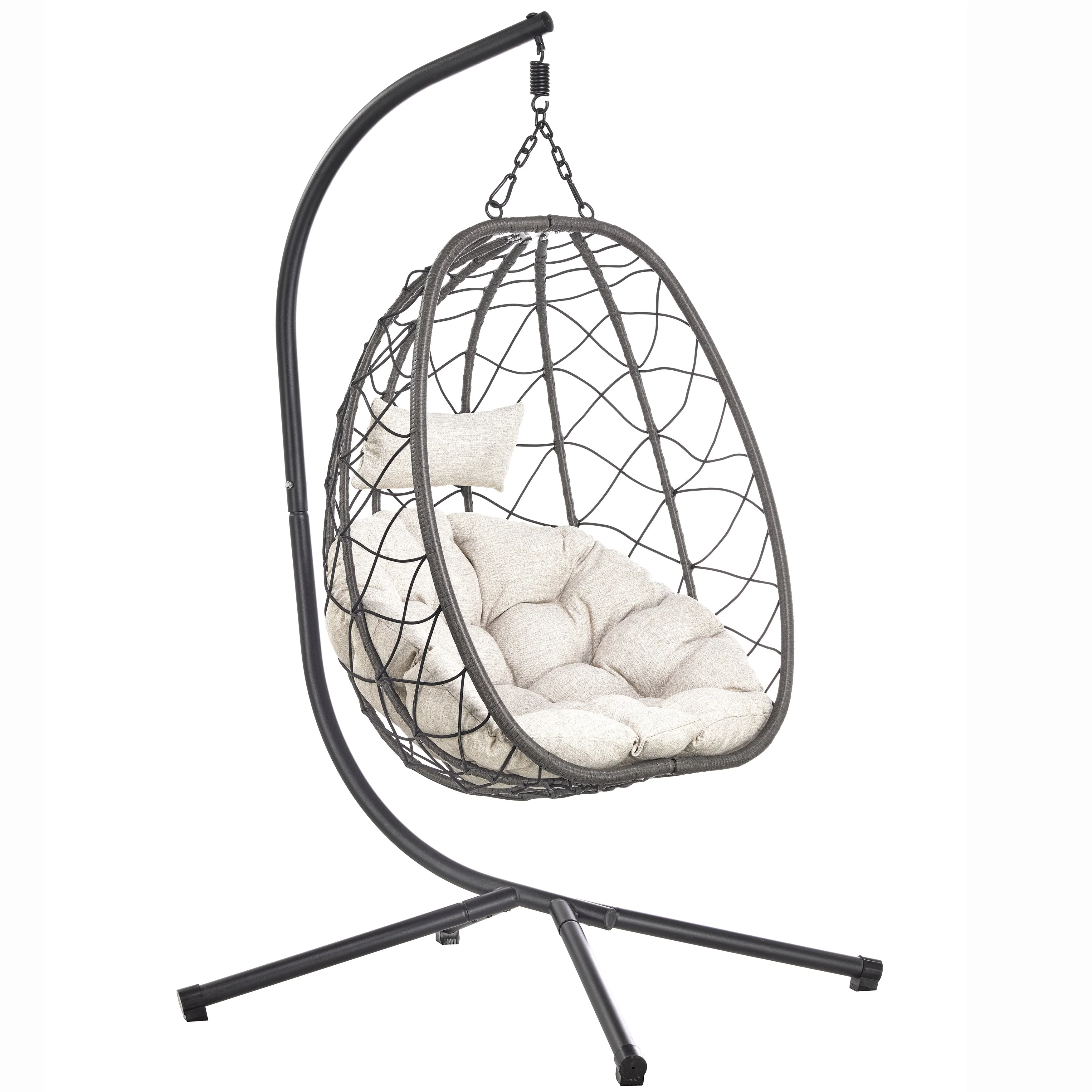 Summit Hanging Egg Swing Chair with Foldable Shell for Patio Balcony Backyard Garden Porch Home Office